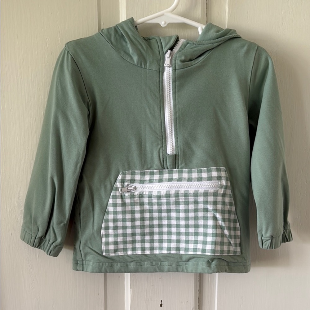 Green Hooded Jacket with Checkered Pocket